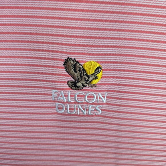 Mens Oxford Golf Pink Striped Polo Shirt Short Sleeve Polyester Falcon Dunes XXL - Picture 2 of 8